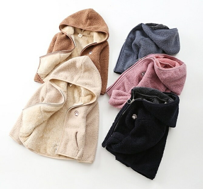 送料無料 ボアフリースジャンパー ボアジャケット ボアパーカー キッズ ジュニア 子供服 女の子 男の子 アウター あったか 防寒 もこもこ フード付き ジップアップ 肉球 ワンポイント ブルゾン 暖かい ワンポイント 女児 男児 子ども こども 2