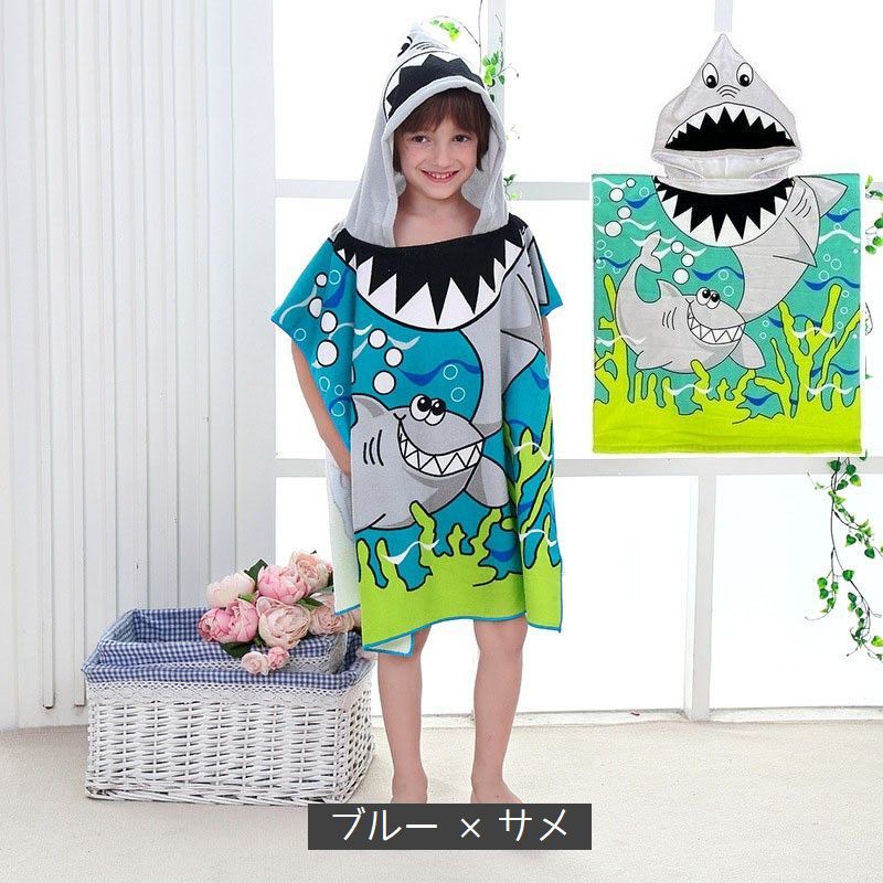 Plus Naoの送料無料 ラップタオル 子供用 フーディタオル お着替えポンチョ 湯上りタオル フード付 ビーチタオル バスローブ 60×120cm キッズ ジュニア プール ビーチ お風呂 プリント キャラクター 柄 可愛い ユニーク｜アングル2