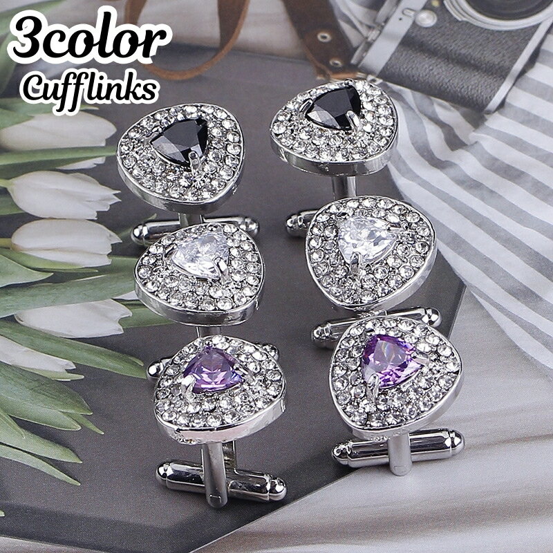 送料無料 カフス カフスボタン アクセサリー 男女兼用 メンズ レディース シルバーカラー ラインストーン 三角 スーツ 結婚式 パーティ フォーマル おしゃれ...