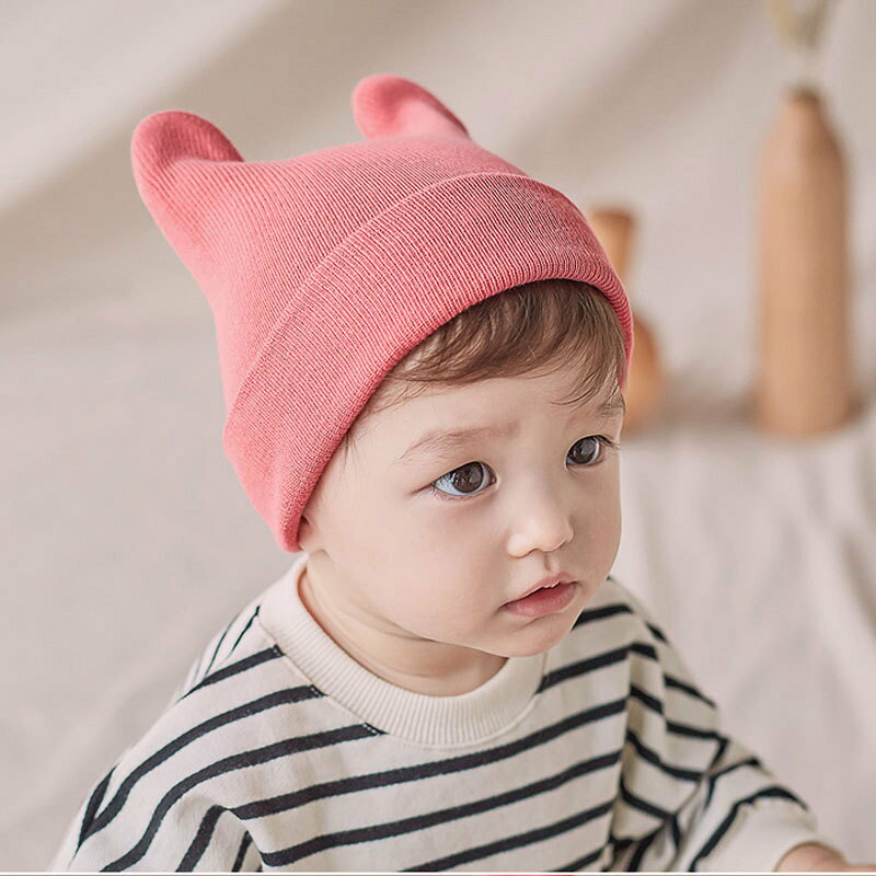 Plus Naoの送料無料 ベビー帽子 男の子 女の子 ベビー キッズ 子供服 ニット レッド ブルー ピンク うさ耳 かわいい カラバリ豊富｜アングル3