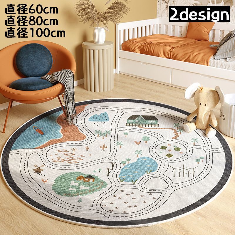 Rakuten - 送料無料 ラグ マット ラグマット カーペット 絨毯 直径60cm 80cm 100cm 円形 丸型 ラウンド 洗える 滑り止め 子供部屋 リビング 道路 地図 マップ