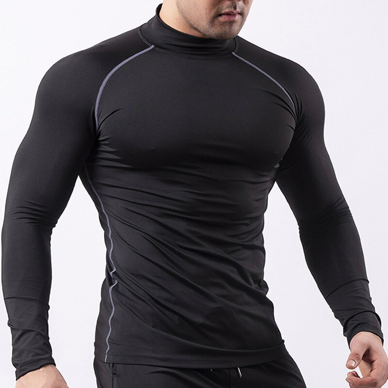 送料無料 コンプレッション スポーツウエア ハイネック 長袖Tシャツ インナー トップス メンズ コンプレッションウエア 無地 バイカラー ライン スリム フィット トレーニングウエア 吸汗 速乾 男性用 アンダーウエア plusnao-10326586 Plus Nao サンプル画像2