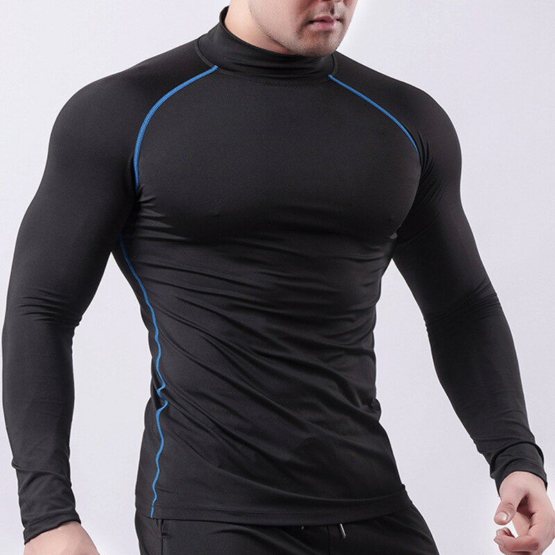 送料無料 コンプレッション スポーツウエア ハイネック 長袖Tシャツ インナー トップス メンズ コンプレッションウエア 無地 バイカラー ライン スリム フィット トレーニングウエア 吸汗 速乾 男性用 アンダーウエア plusnao-10326586 Plus Nao サンプル画像3