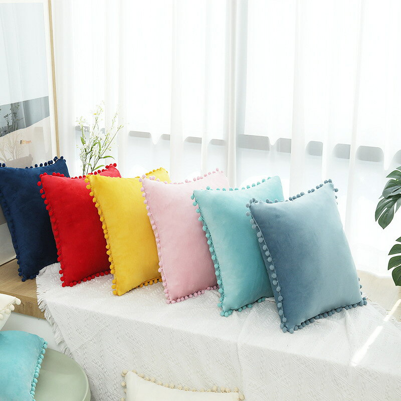 送料無料 クッションカバー カバーのみ 単品 45×45cm 北欧風 ベルベット調 ポンポ...