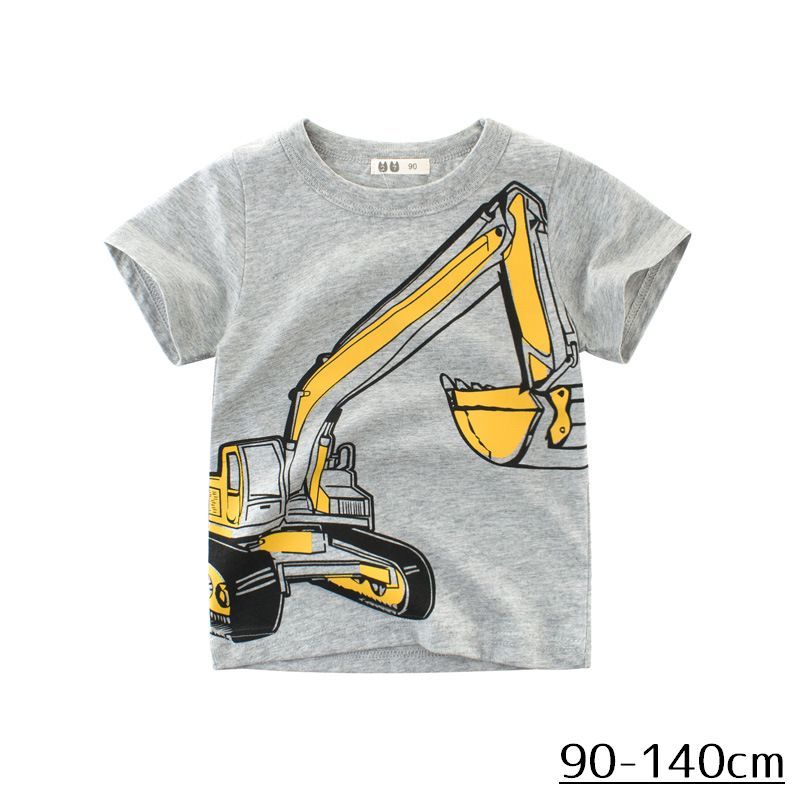 送料無料 プリントTシャツ 半袖 ラウンドネック 丸首 丸襟 子供用 トップス カットソー ショベルカー 働く車 かっこいい カッコイイ 男の子 男児 キッズ 子供服 子ども服 こども服 高学年 90cm 100cm 110cm 120cm 130cmのサムネイル