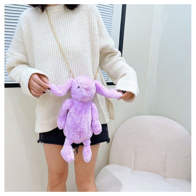 送料無料 うさぎのぬいぐるみショルダーバッグ ぬいぐるみバッグ レディース キッズ 鞄 チェーン かわいい 可愛い 面白い ふわふわ カラバリ豊富 白 黒 ピンクの商品画像 2