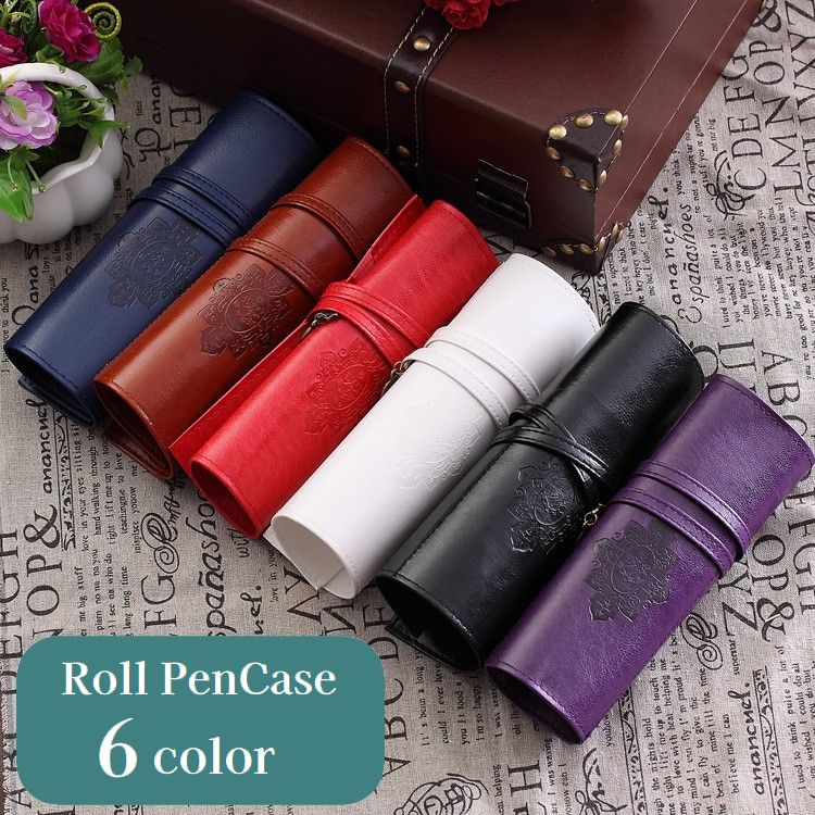 送料無料 ロールペンケース 筆箱 巻き型 レザー調 メンズ レディース 筆入れ ペン入れ 紐巻き 大容量 レトロ 筆記用具入れ 文房具 ステーショナリー フェイクレザー 上品 おしゃれ オフィス 事務