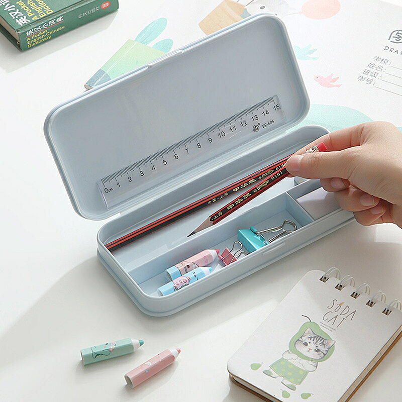 送料無料 ペンケース 筆箱 見開き ボックス型 文房具 仕切り付き 角丸 おしゃれ かわいい シンプル くすみカラー まるみデザイン 箱型 片開き ふで箱 筆入れ ペンホルダー 小物収納 学生 高校生 中学生 女の子 女子 plusnao-10339741 Plus Nao サンプル画像2