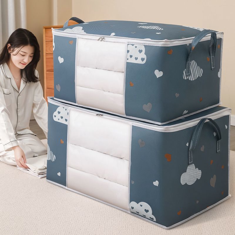 送料無料 布団収納袋 不織布 防水 防塵 大容量 収納ケース 羽毛布団 毛布 衣類 透明 コンパクト 折りたたみ 持ち手付き クローゼット