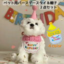 送料無料 ペット用 バースデースタイ 帽子 2点セット 犬 猫 誕生日 ビブ よだれかけ ハット 紐付き スカーフ バンダナ パーティー 記念撮影 お祝い