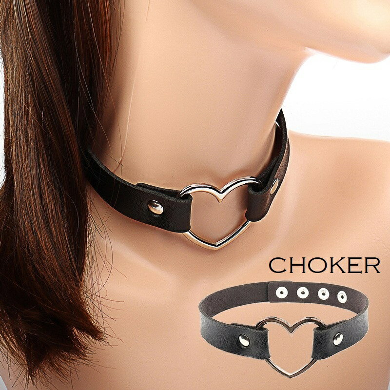 送料無料 チョーカー ネックレス レディース 女性 婦人 アクセサリー 首飾り レザー調 ハート サイズ調節可 ベルト ハート フェイクレザー スナップボタン ...