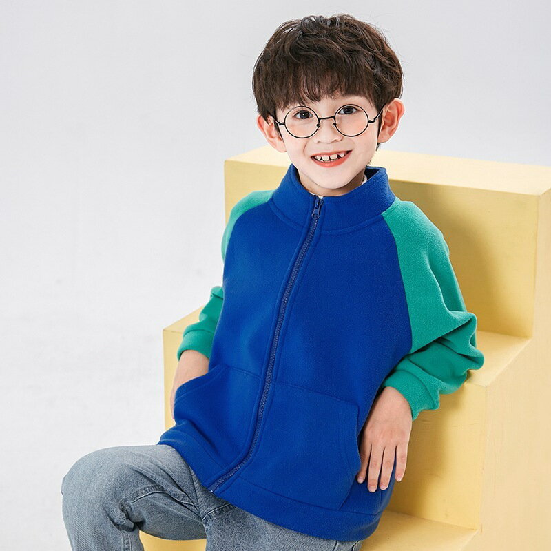 送料無料 フリースジャケット ジャンパー 子供服 キッズ ジュニア 男の子 女の子 男女兼用 上着 アウター 長袖 ツートンカラー ジッパー ファスナー 防寒 あったか ポケット付き カジュアル ラグランスリーブ おしゃれ かわいい かっこおいいい 定番 お出かけ 普段使い デイ 3