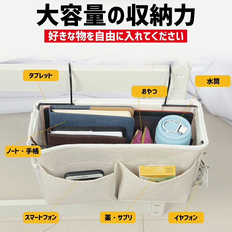 送料無料 収納ラック ベッドサイドポケット 吊り下げ 収納ボックス 小物整理 フック付き メッシュポケット 四角形 整理整頓 片付け キャンバス地 日用品 生活雑貨 シンプル plusnao-10323513 Plus Nao サンプル画像3