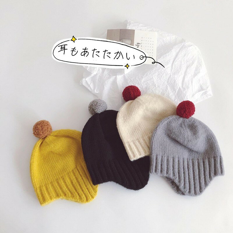 Plus Naoの送料無料 ニット帽 帽子 ベビー 赤ちゃん キッズ 子供用 女の子 男の子 ぼうし ぽんぽん ボンボン シンプル 防寒 耳保護 暖かい おしゃれ｜アングル2