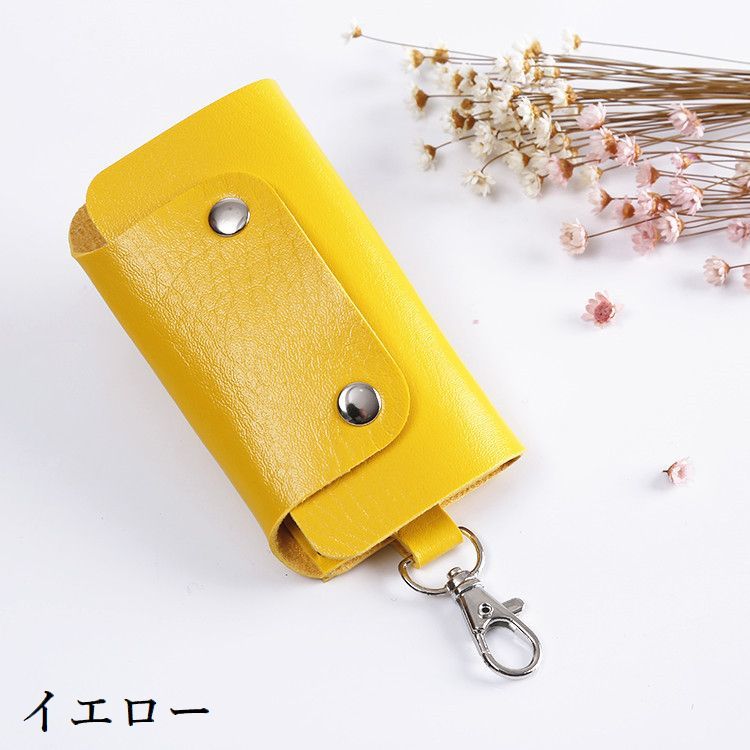 送料無料 キーケース 三つ折り 6連 キーホルダー スナップボタン レザー調 フェイ...