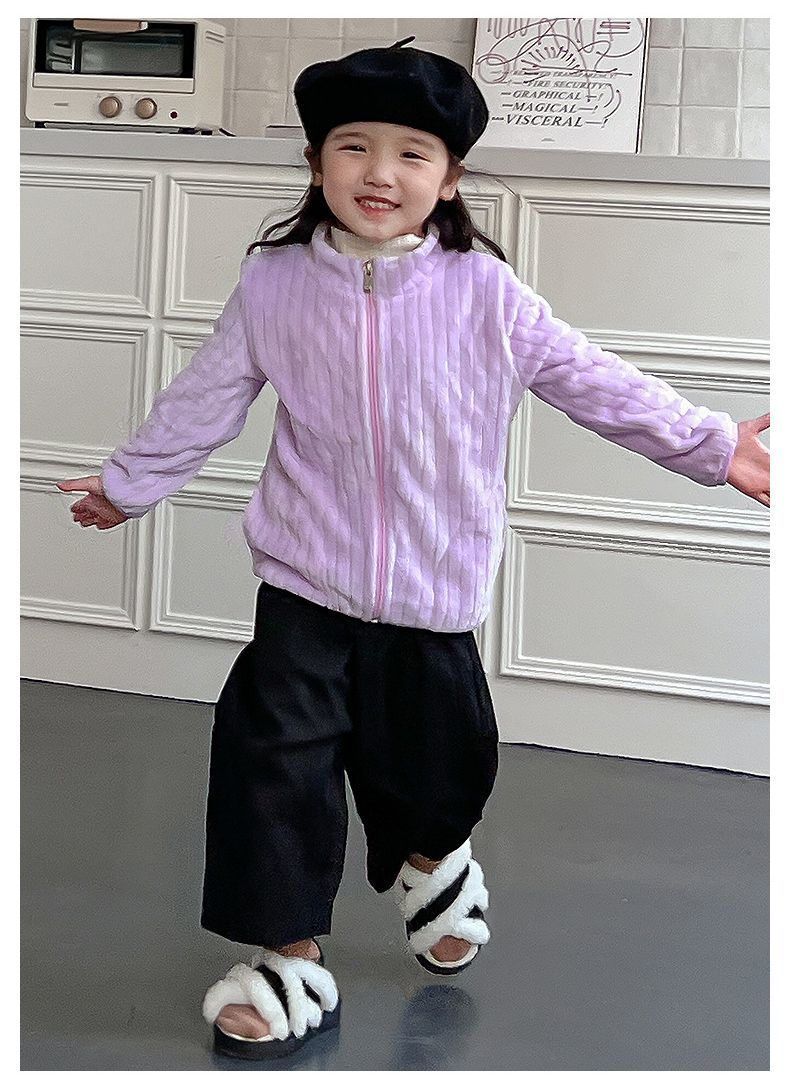 送料無料 ジャケット ボアフリース 長袖 子供服 アウター キッズ 女の子 男の子 防寒 暖かい 秋冬 ふわふわ もこもこ 無地 ポケット 3