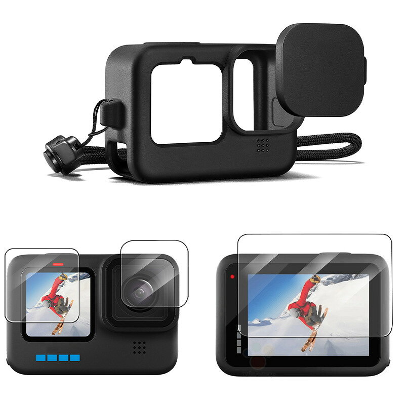送料無料 送料無料 GoPro用シリコンケース レンズカバー ハンドストラップ 保護セット ゴープロ Hero 13 12 11 10 9 落下防止 傷防止 全面保護 plusnao-10352528 Plus Nao サンプル画像2