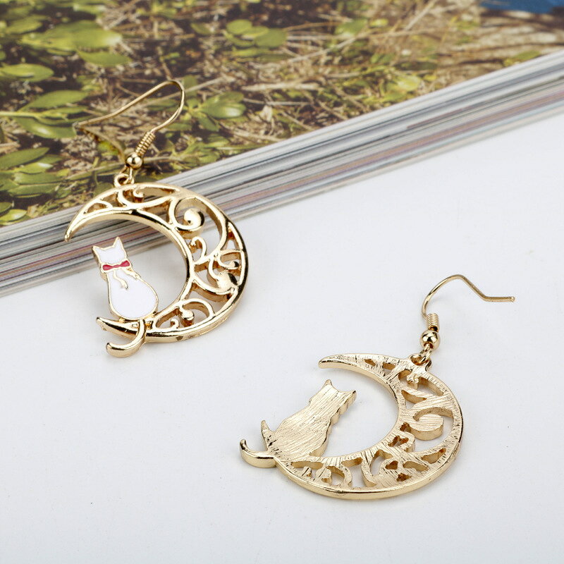 送料無料 ピアス フックピアス レディース アクセサリー 猫 ネコ キャット ムーン 月 揺れる かわいい おしゃれ キュート お出かけ ギフト プレゼン ファッションの商品画像 3