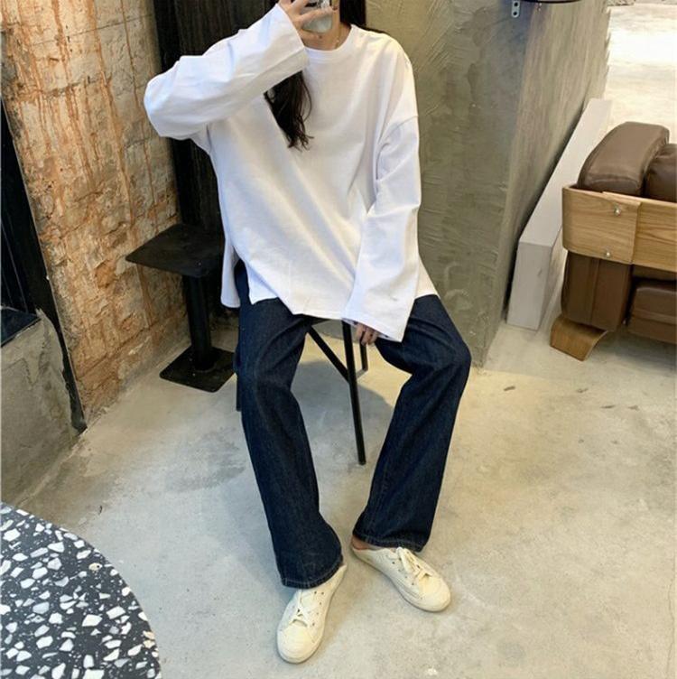 送料無料 チュニック 長袖 ロングTシャツ カットソー オーバーサイズ ビッグシルエット レディース 女性 トップス ゆったり サイドスリット 無地 シンプル お洒落 カジュアル 婦人服