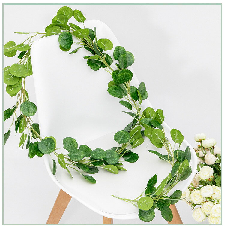 Plus Naoの送料無料 フェイクグリーン 180cm 人口観葉植物 ユーカリ リーフ ライン 葉っぱ 装飾 飾り 造花 インテリア ウエディング ウェルカムボード 披露宴 リビング 玄関 おしゃれ 長い 長め 這わす｜アングル3