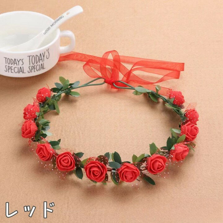 Plus Naoの送料無料 花冠 花かんむり ヘッドドレス バラ 薔薇 フラワーティアラ レディース ウエディング フラワー ブライダルヘッドピース パーティー ティアラ 可愛い｜アングル2