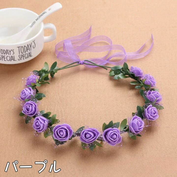 Plus Naoの送料無料 花冠 花かんむり ヘッドドレス バラ 薔薇 フラワーティアラ レディース ウエディング フラワー ブライダルヘッドピース パーティー ティアラ 可愛い｜アングル3