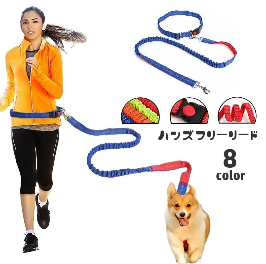 楽天Plus Nao送料無料 リード ハンズフリー 犬用 ペット用品 伸縮 ワンタッチバックル リーシュ ウエストベルト付き 腰ベルト 手ぶら 散歩 ウォーキング ジョギング ランニング イヌ用