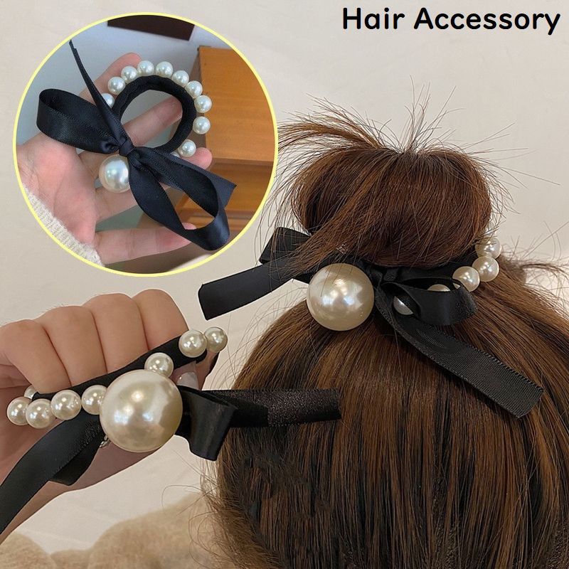 送料無料 ヘアゴム リングゴム レディース 髪飾り 髪留め ヘアアクセサリー ヘアアレンジ まとめ髪 大粒 フェイクパール リボン 可愛いのサムネイル