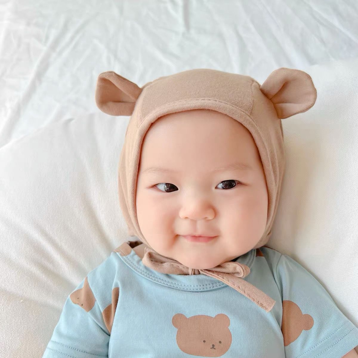 送料無料 ベビー帽子 ベビー 赤ちゃん帽子 クマ耳帽子 クマ柄帽子 かわいい おしゃ...
