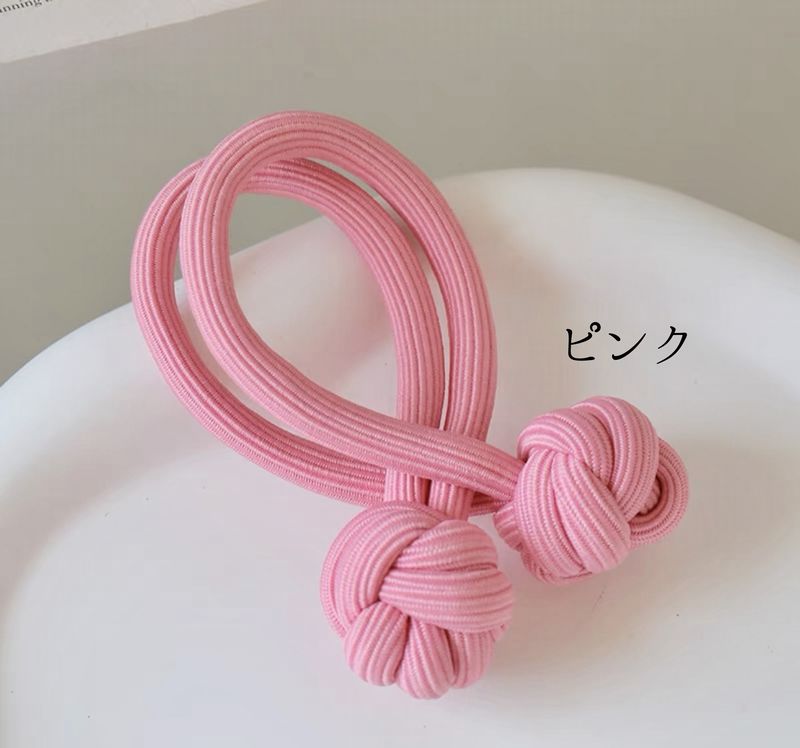 送料無料 ヘアゴム ヘアアクセサリー 髪くくり レディース 女性 組み紐風 ぽんぽん シンプル ベーシック 単色 可愛い かわいい ブラック ブラウン カラバリ豊富