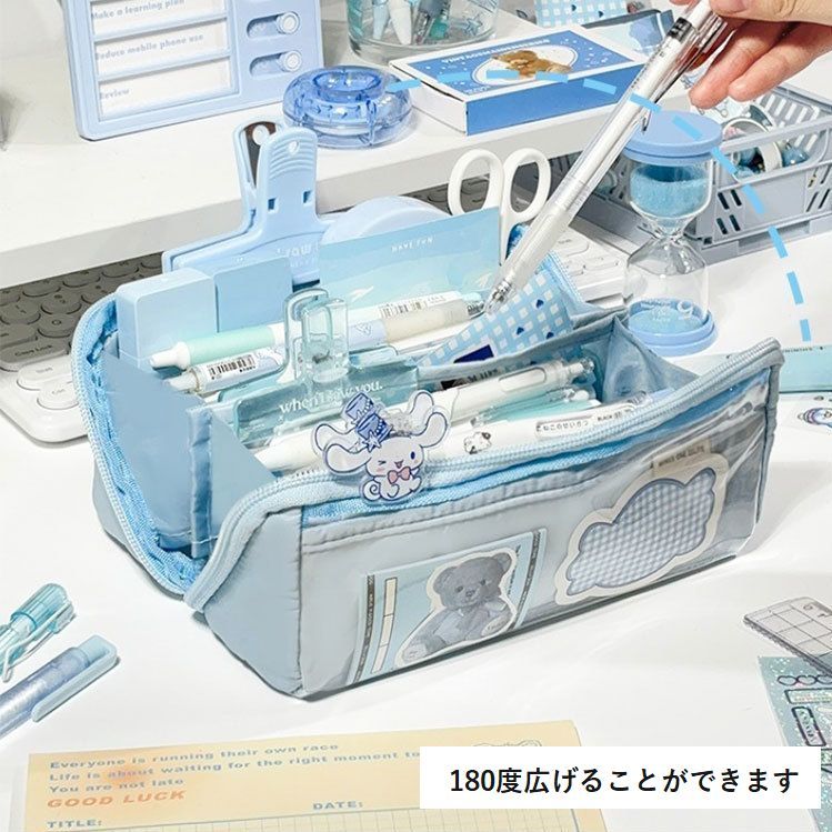送料無料 ペンケース 筆箱 文房具 小学生 中学生 高校生 大容量 たくさん入る ポケット付き 仕切りあり シンプル おしゃれ かわいい 可愛い パステルカラー 青 緑 ピンク plusnao-10368768 Plus Nao サンプル画像2