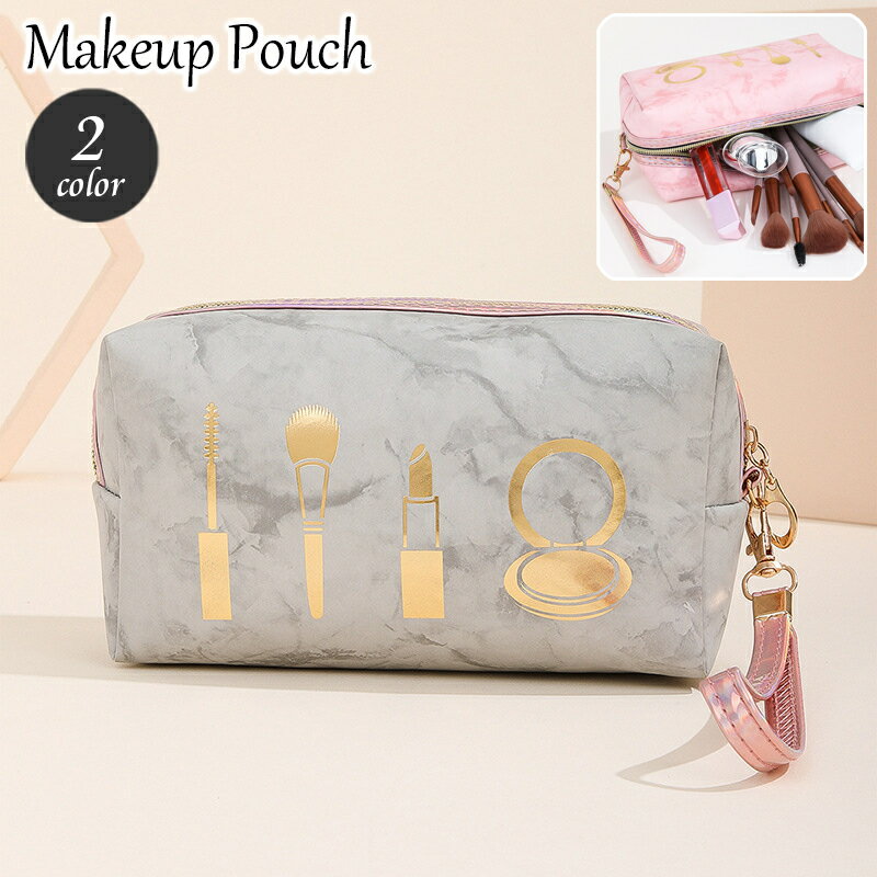 送料無料 化粧ポーチ コスメポーチ 小物入れ メイクポーチ ストラップ付き スクエア 四角 ファスナー ..