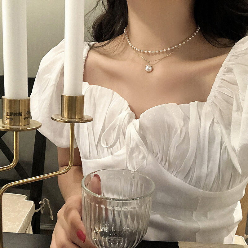 送料無料 ネックレス ブレスレット 単品 2連 ペンダント パール調 チェーン ゴール...