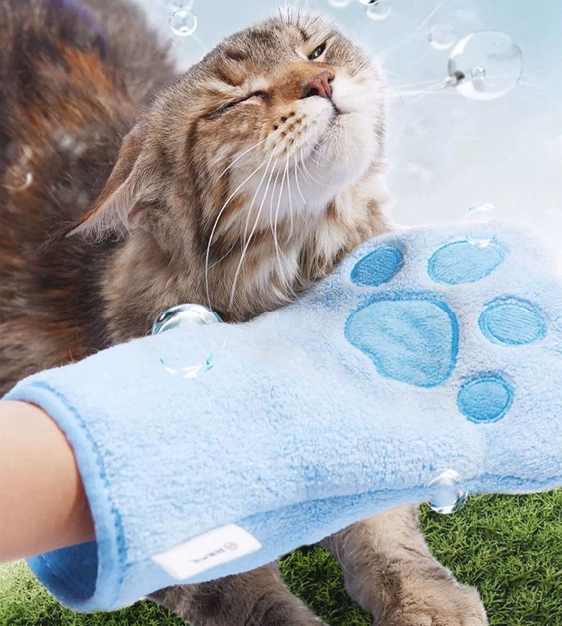 送料無料 ペット用タオル 手袋型 ボディタオル ペットグローブ 犬 イヌ いぬ 猫 ネコ ねこ フリース ミトン型 体拭き ループ付き 吸水 速乾 かわいい plusnao-10380905 Plus Nao サンプル画像2