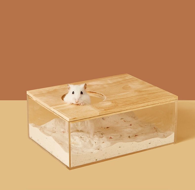 Plus Naoの送料無料 小動物用 トイレ 砂浴び バスタブ ハムスター マウス 砂遊び 砂風呂 蓋つき クリア 透明 長方形 インテリア ペット用品 ハウス内装｜アングル2