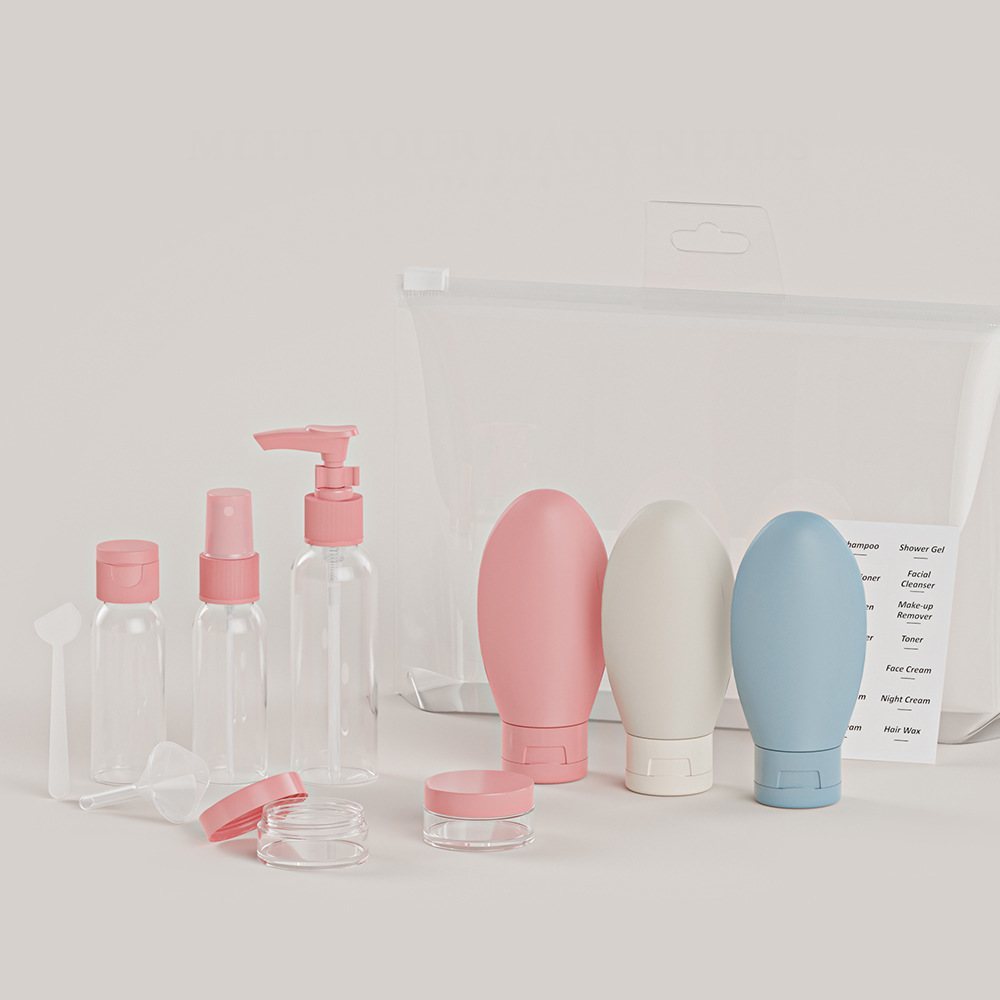 送料無料 トラベルボトル 詰め替え容器 11個セット 60ml 透明収納袋付き 小分け 化粧水 乳液 シャンプー 化粧品 ケース 容器 持ち運び ミニサイズ コンパクト 携帯 旅行 出張 便利 ラベル付き シンプル かわいい plusnao-10384127 Plus Nao サンプル画像2