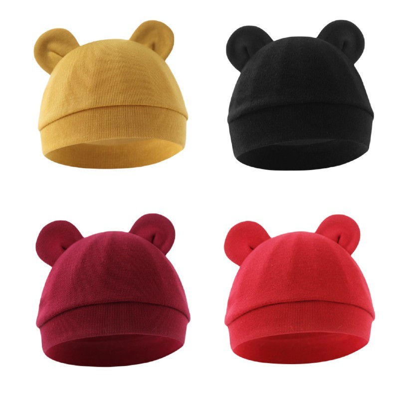 送料無料 ベビー帽子 ニット帽 子供用 ベビー 赤ちゃん 新生児 男の子 女の子 綿混素材 耳付き クマ耳 くま 無地 シンプル 単色 ボーダー柄 パンダ おしゃれ かわいい 頭保護 お出かけ 出産祝い ギフト プレゼント 3