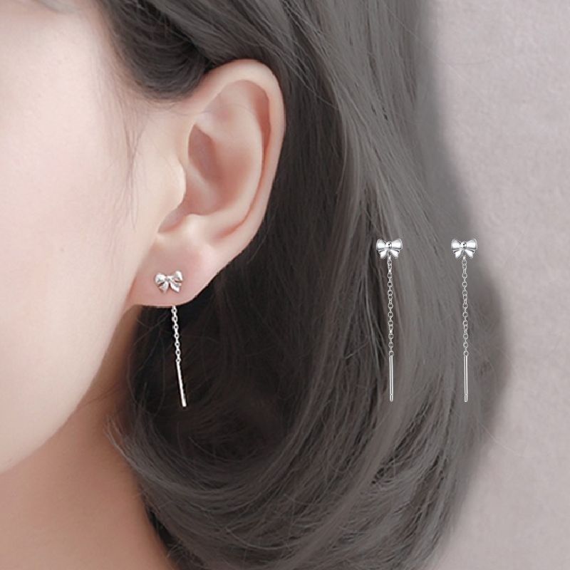 送料無料 チェーンピアス アメリカンピアス レディース 女性 アクセサリー ロング 揺れる リボン  ...