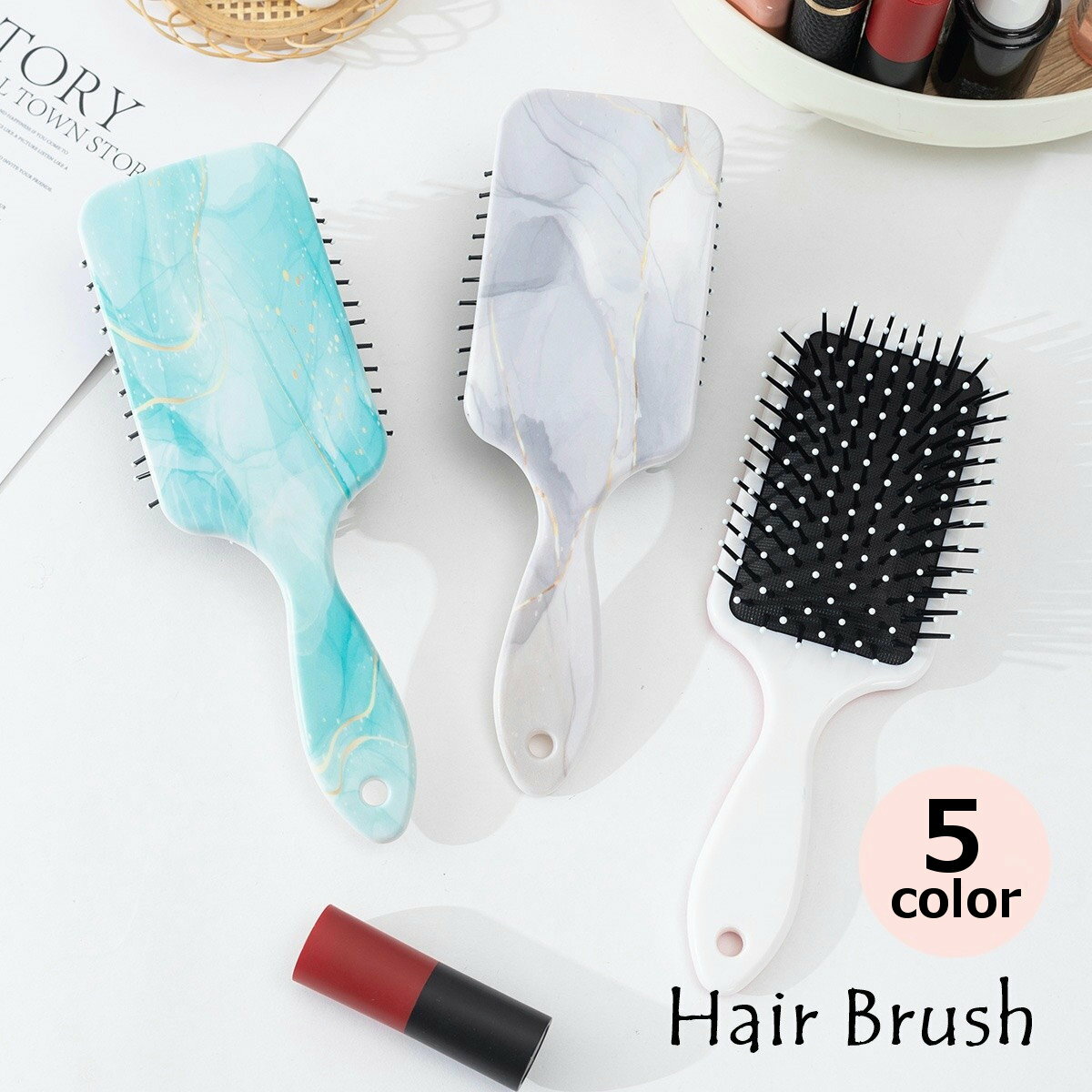 送料無料 ヘアブラシ レディース メンズ ヘアケア ブラシ くし 櫛 幅広 ワイド 大理石風 髪の毛 ブラッシング かわいい おしゃれ
