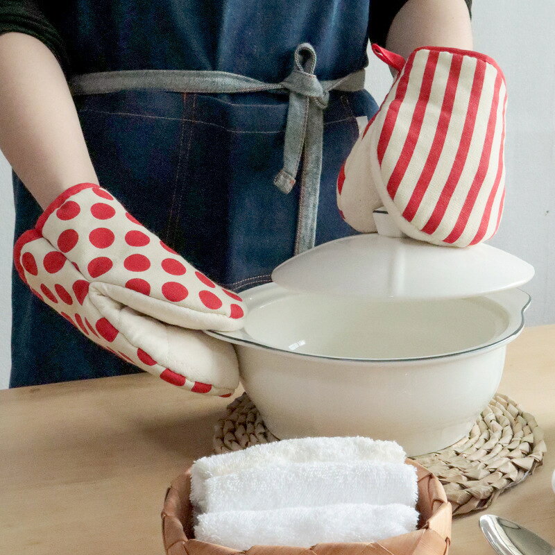 送料無料 キッチンミトン 片手 キッチン用品 ドット ストライプ 鍋つかみ オーブン かわいい plusnao-10389801 Plus Nao サンプル画像2