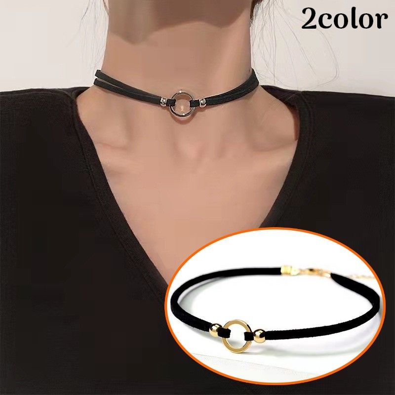送料無料 チョーカー ショートネックレス レディース アクセサリー ベロア調 2連 リング シンプル 華奢 おしゃれ プレゼント ギフト