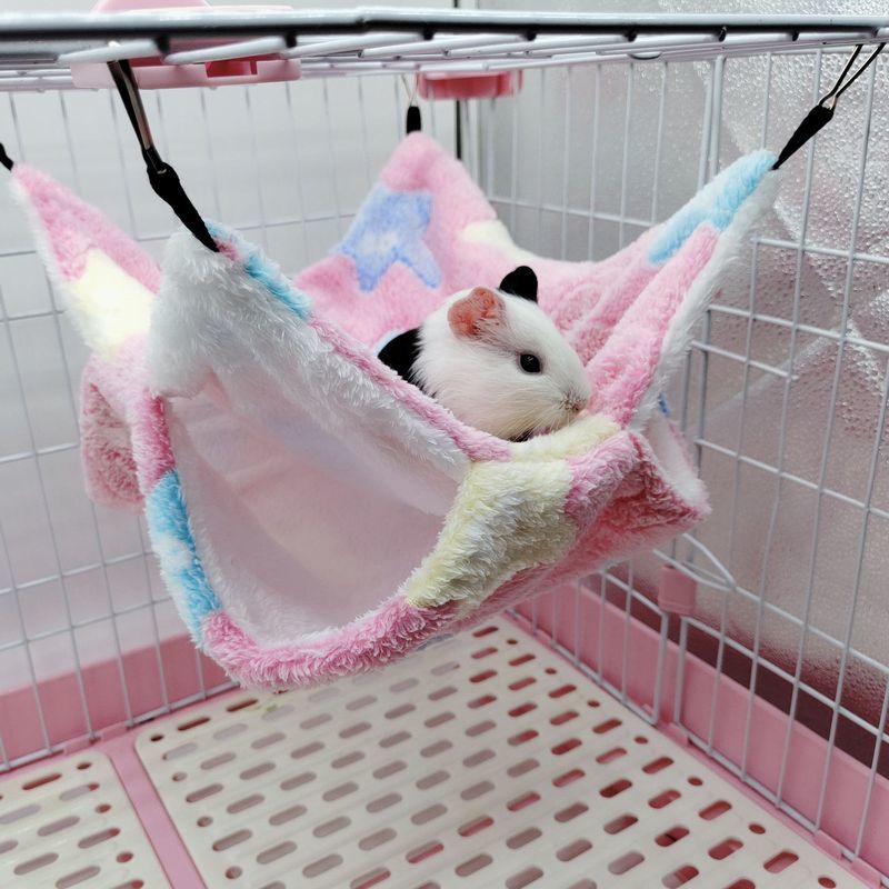 Plus Naoの送料無料 小動物用ハンモック ベッド 遊び場 ペット用品 モルモット ハムスター 小さいペット もこもこ ふわふわ かわいい 可愛い ヒトデ柄 ハート柄 緑 ピンク 紫｜アングル2