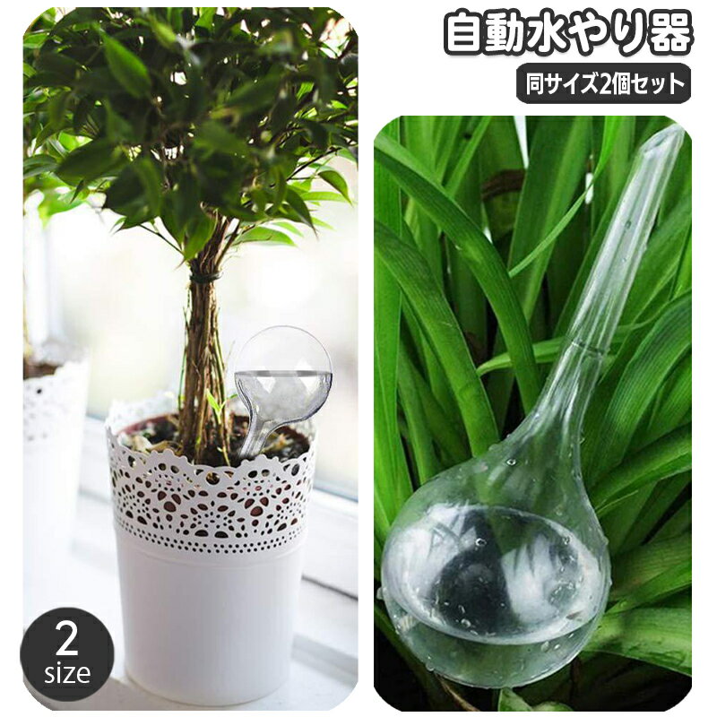 送料無料 自動水やり器 自動給水器 2個セット ガーデニング用品 鉢植え 観葉植物 園芸 球体 ラウンド 丸型 ボール型 室内 屋内 おしゃれ かわいい お出かけ 留守 給水タンク 給水ボトル みずやり