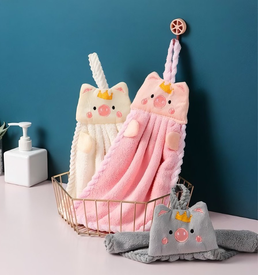 送料無料 ループ付きタオル 4枚セット 子供用 キッズ ベビー ハンドタオル ブタ 王...