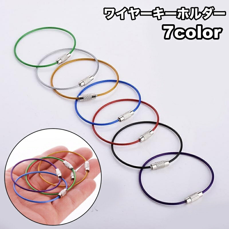 送料無料 ワイヤーキーホルダー ネジ式 ワイヤーリング キーリング 鍵 紛失防止 落下防止 盗難防止 整理 パーツ DIY
