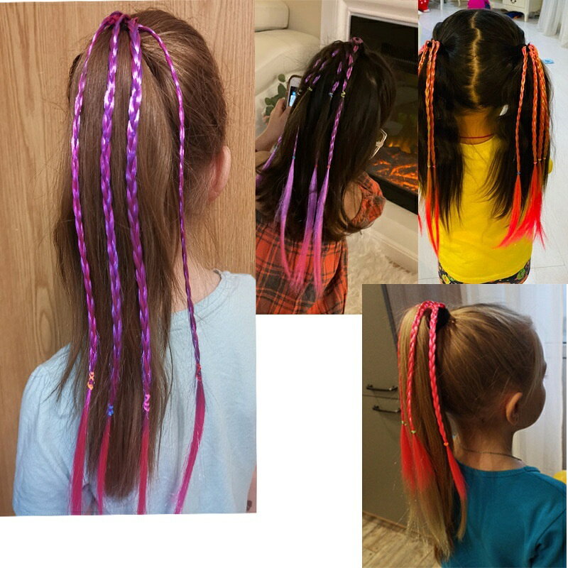 送料無料 エクステ 三つ編み エクステンション ヘアゴム ヘアアクセサリー 子供 キ...