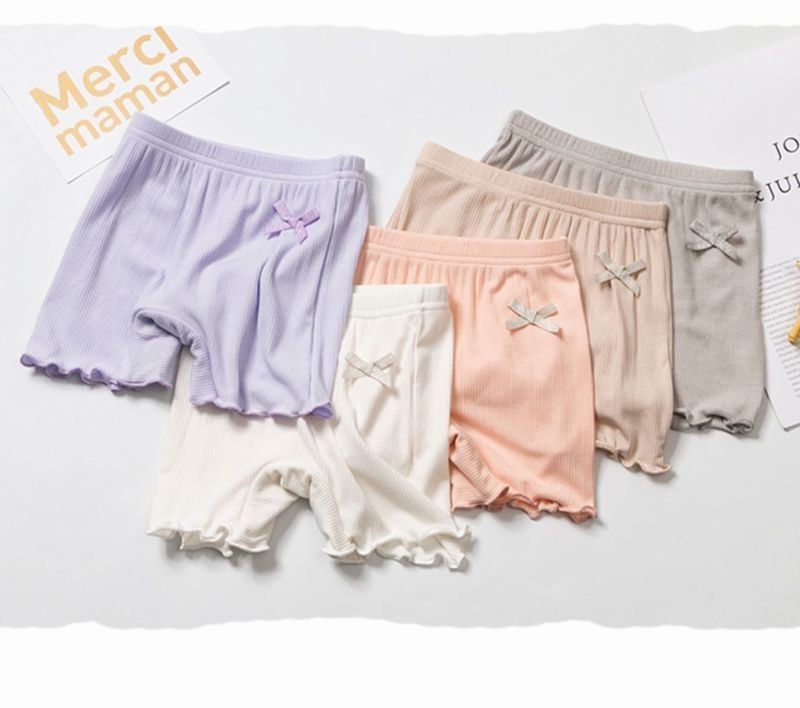送料無料 オーバーパンツ 子供 キッズ ジュニア 女の子 インナーパンツ ペチパンツ 見せパン スパッツ 薄手 無地 リボン メロウフリル 3