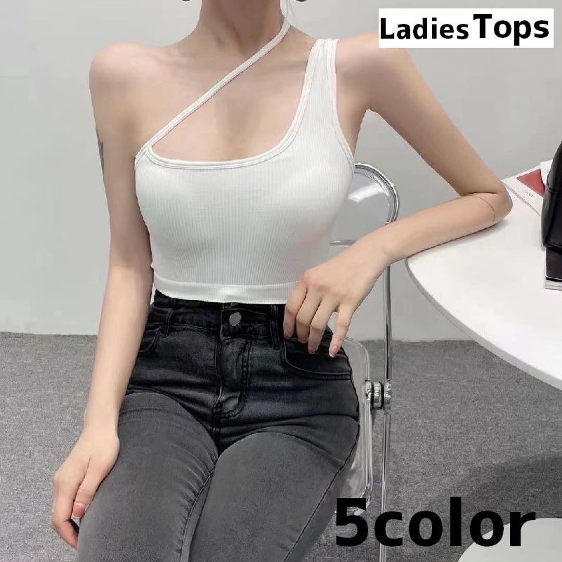 送料無料 トップス タンクトップ ワンショルダー レディース 女性 ウェア アンダーウェア 短め ショート丈 シンプル おしゃれ