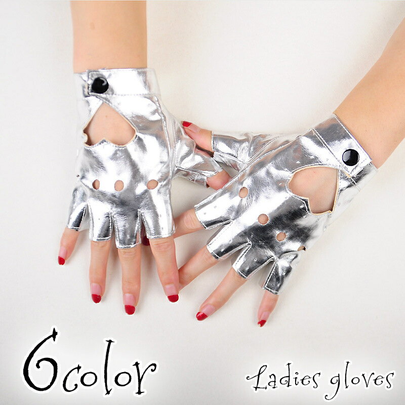 送料無料 手袋 グローブ 指なし レディース 女性 レザー調 ハーフフィンガー ハート かっこいい かわいい おしゃれ フィンガーレス 指ぬき コスプレ