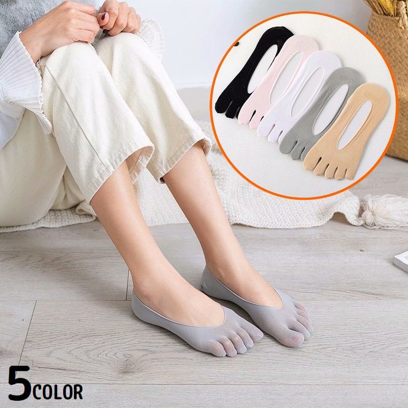 送料無料 フットカバー 5本指 浅履き レディース 靴下 カバーソックス 滑り止め 脱げにくい 薄手 通気性 春夏 パンプス スニーカーイン